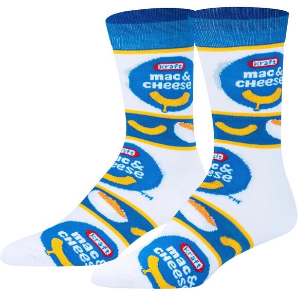 Odd Sox Unisex Kraft Mac and Cheese Novelty Crew Socks Retro Funny Blue Yellow - Picture 7 of 9